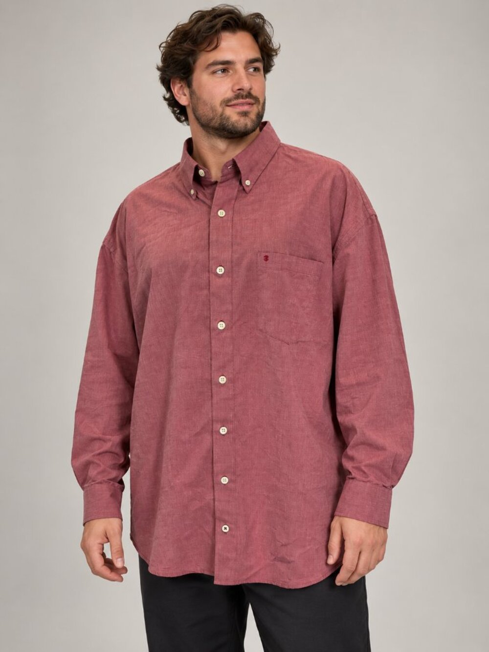 IZOD Red Textured Button Down Shirt Men 2XL 100% Cotton Long Sleeve Pocket